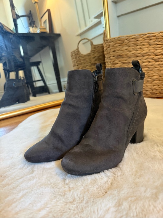 Easy Spirit Shoes - Easy Spirit Dark Gray Suede Ankle Booties with Block Heel